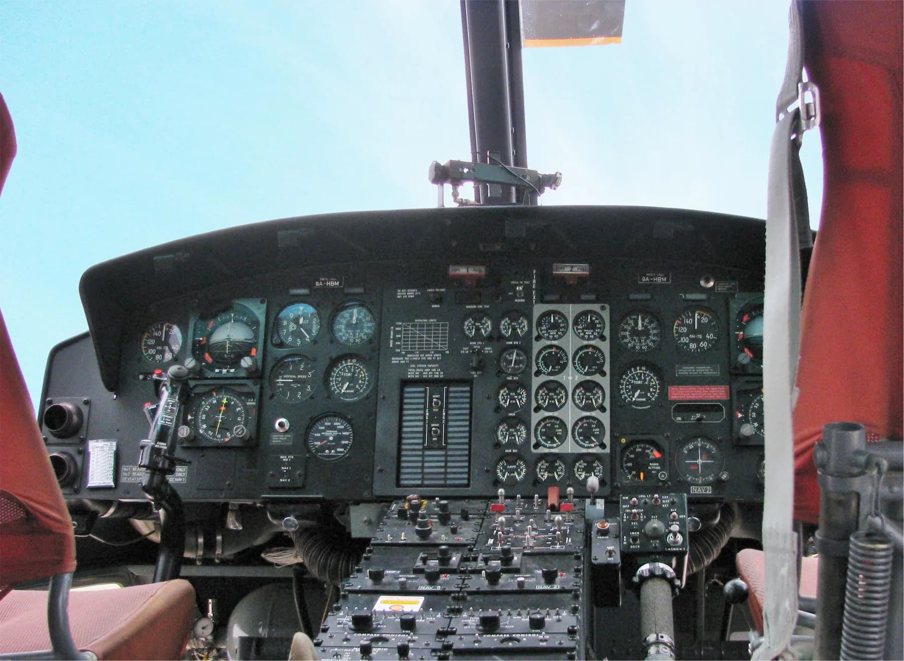 The dual-control cockpit inside an Agusta-Bell 212