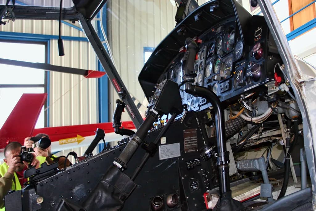 The cockpit and flight controls inside a Bell 412
