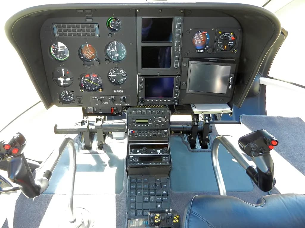 The cockpit and forward cabin of an Airbus EC130